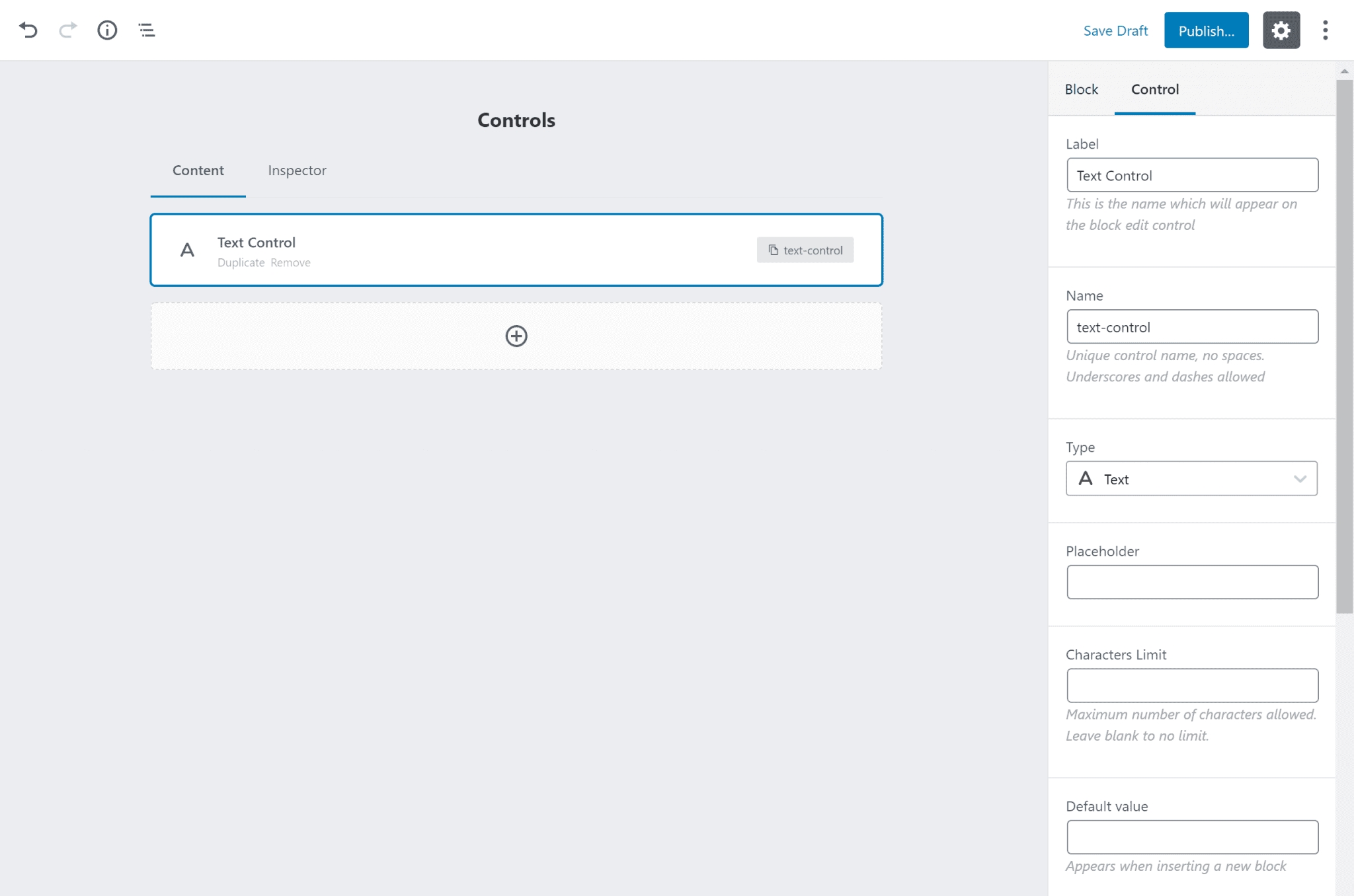Control settings panel