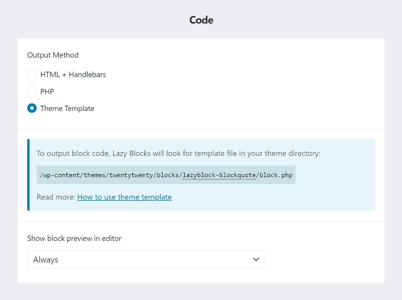 Theme template option in block builder