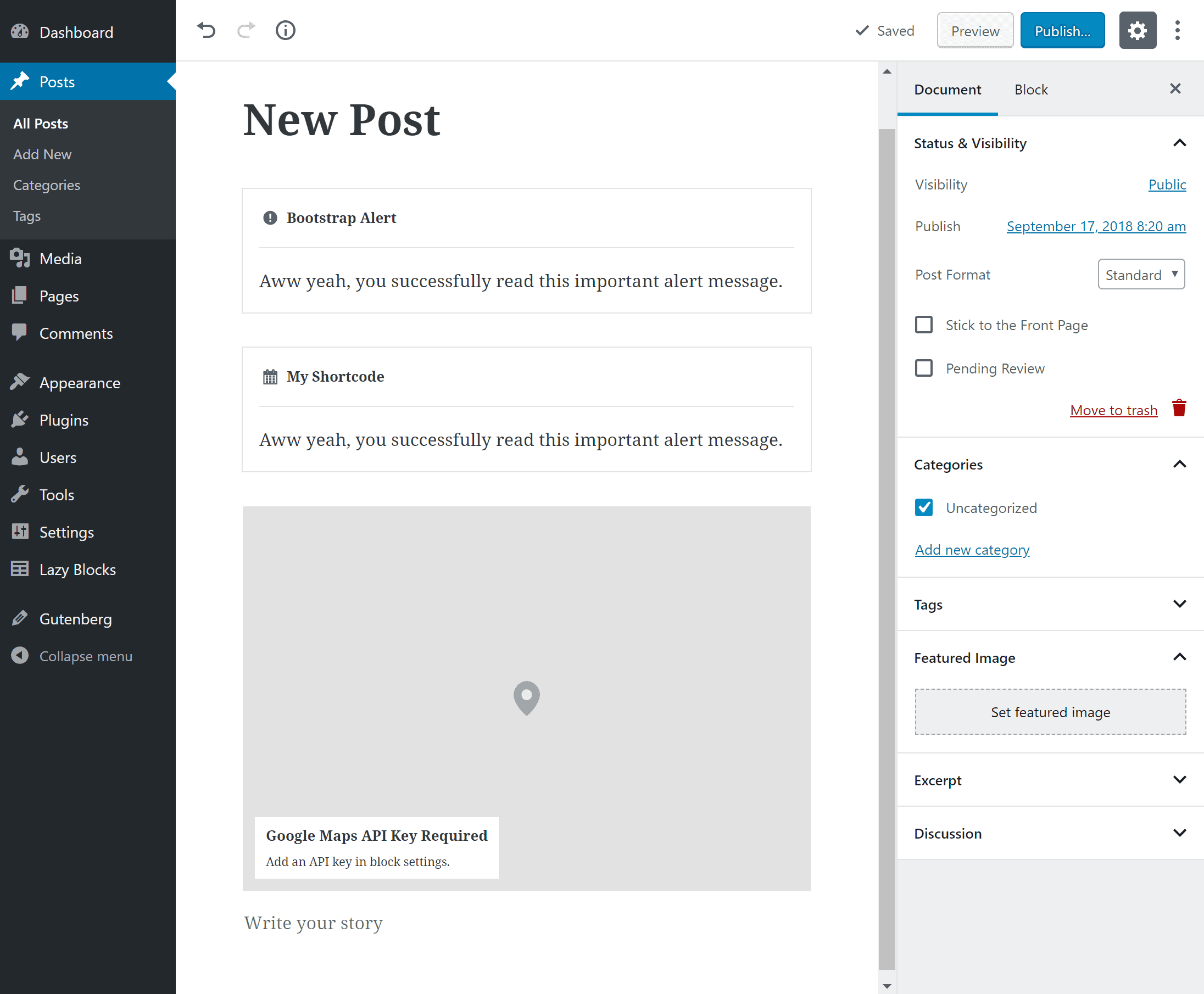Post editor with applied template