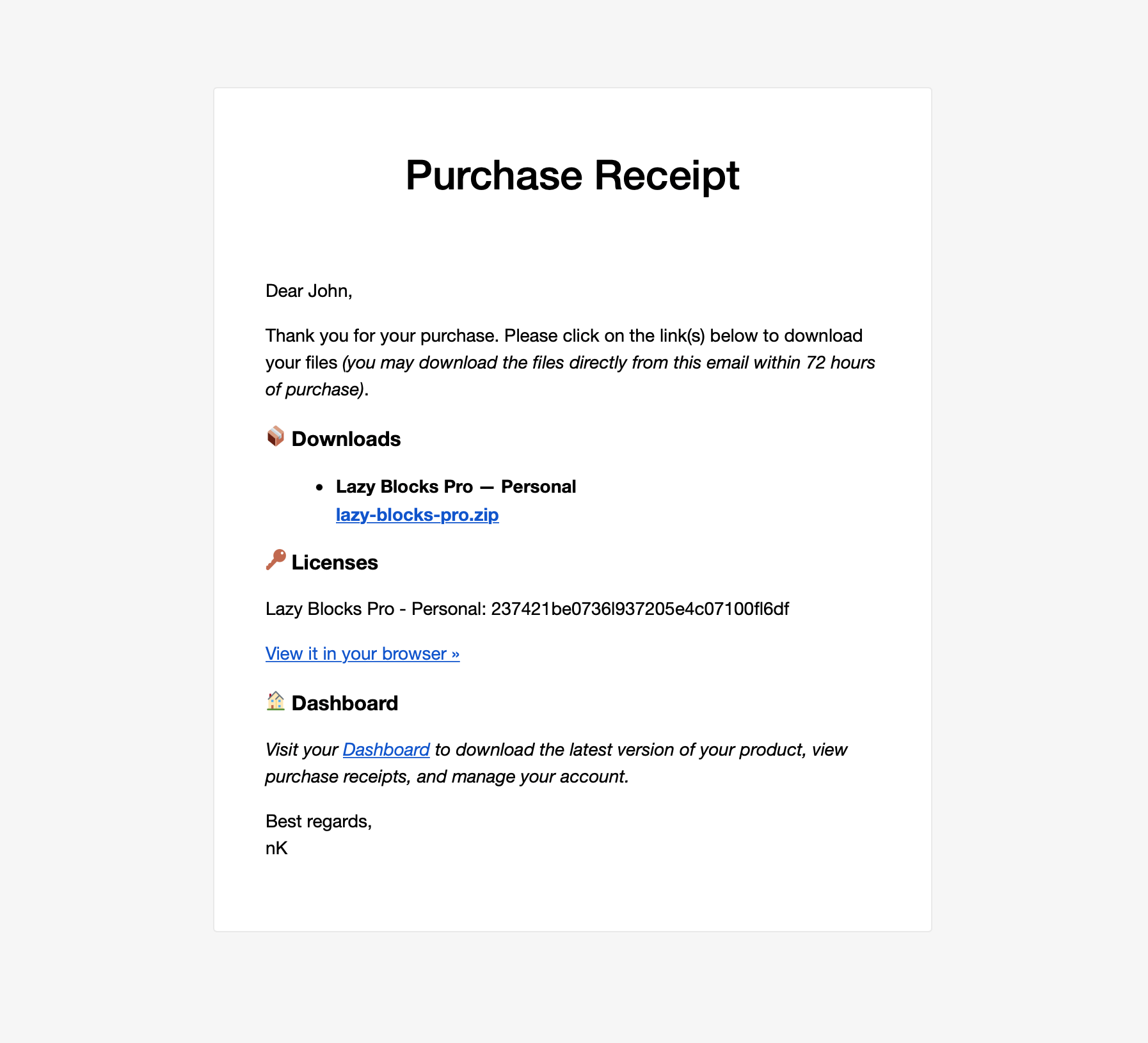 Purchase Receipt Dummy Example