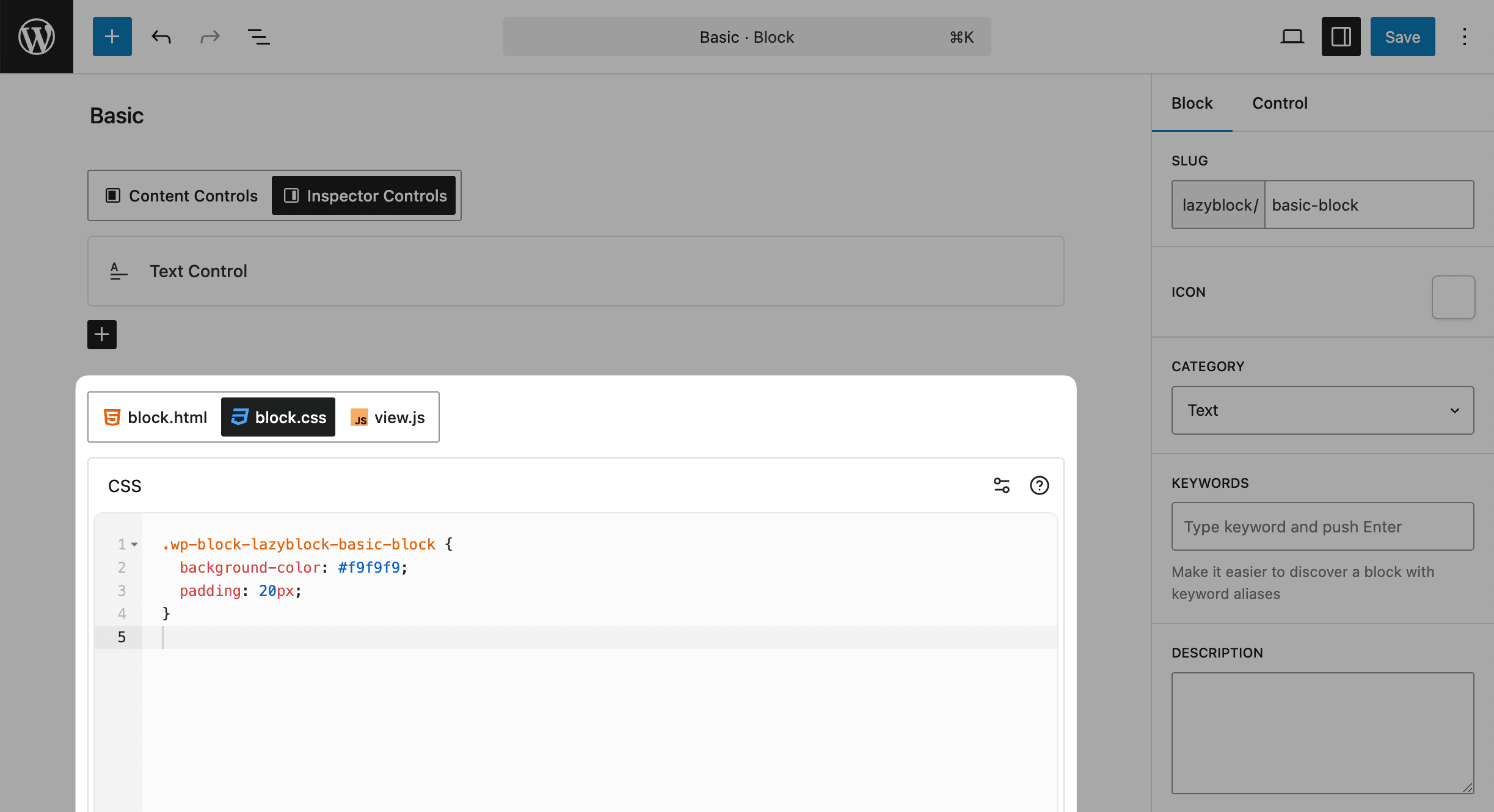 Styles and scripts tabs in Lazy Blocks editor