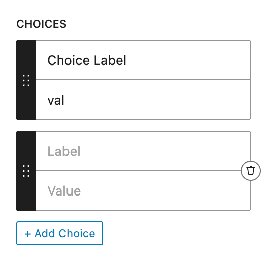Adding choices to Token Field control