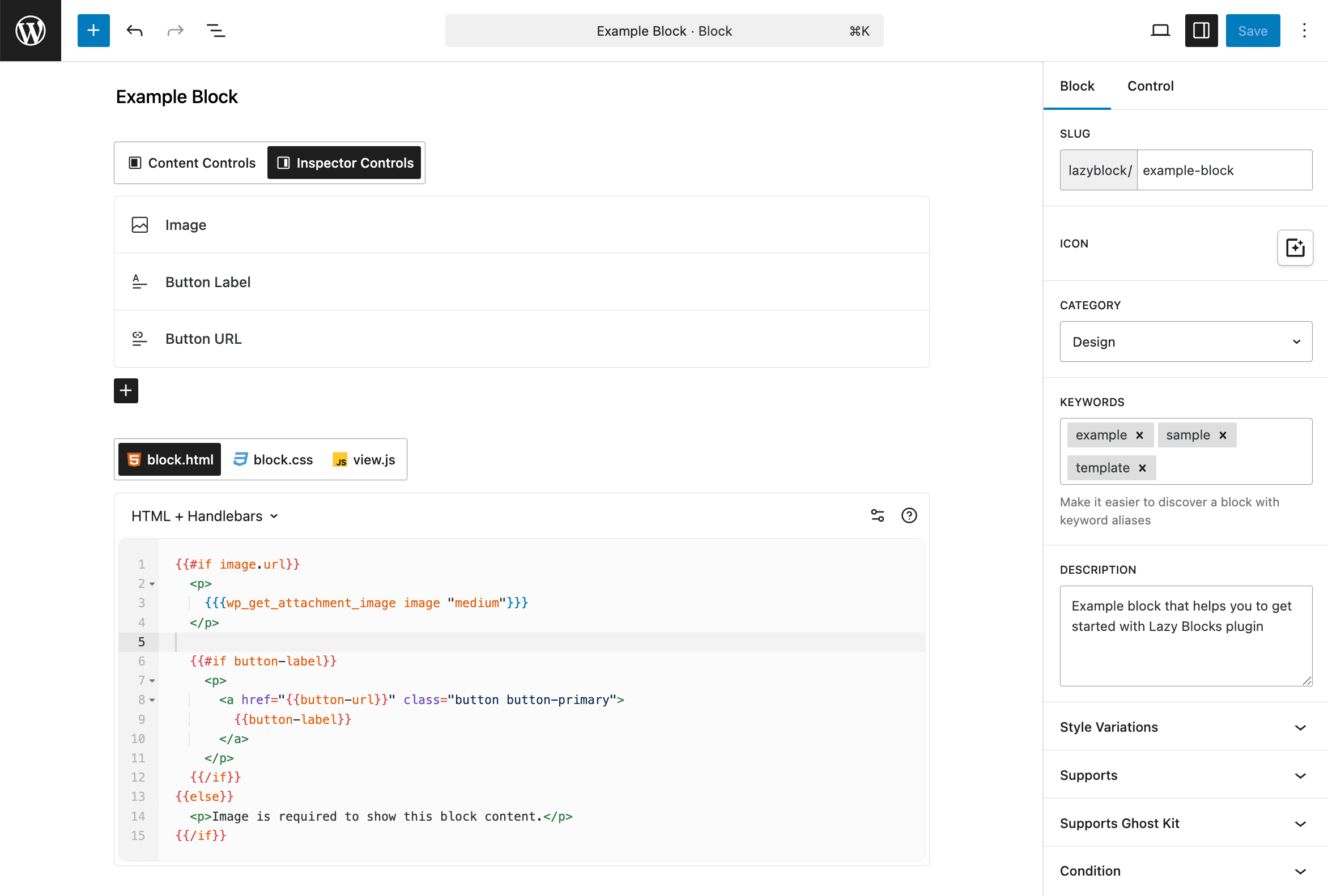 Lazy Blocks visual builder interface