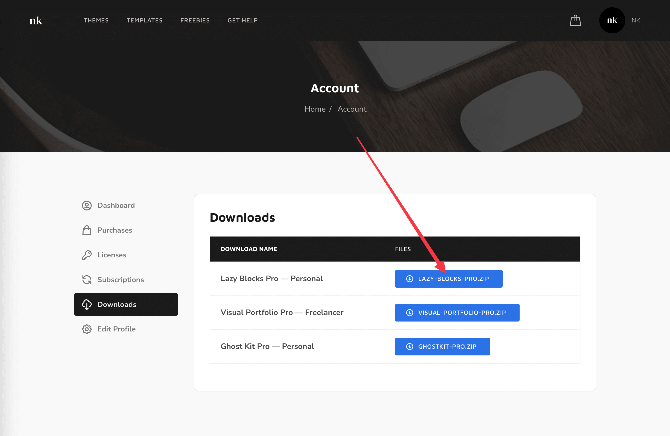 Downloads in the nkdev.info account
