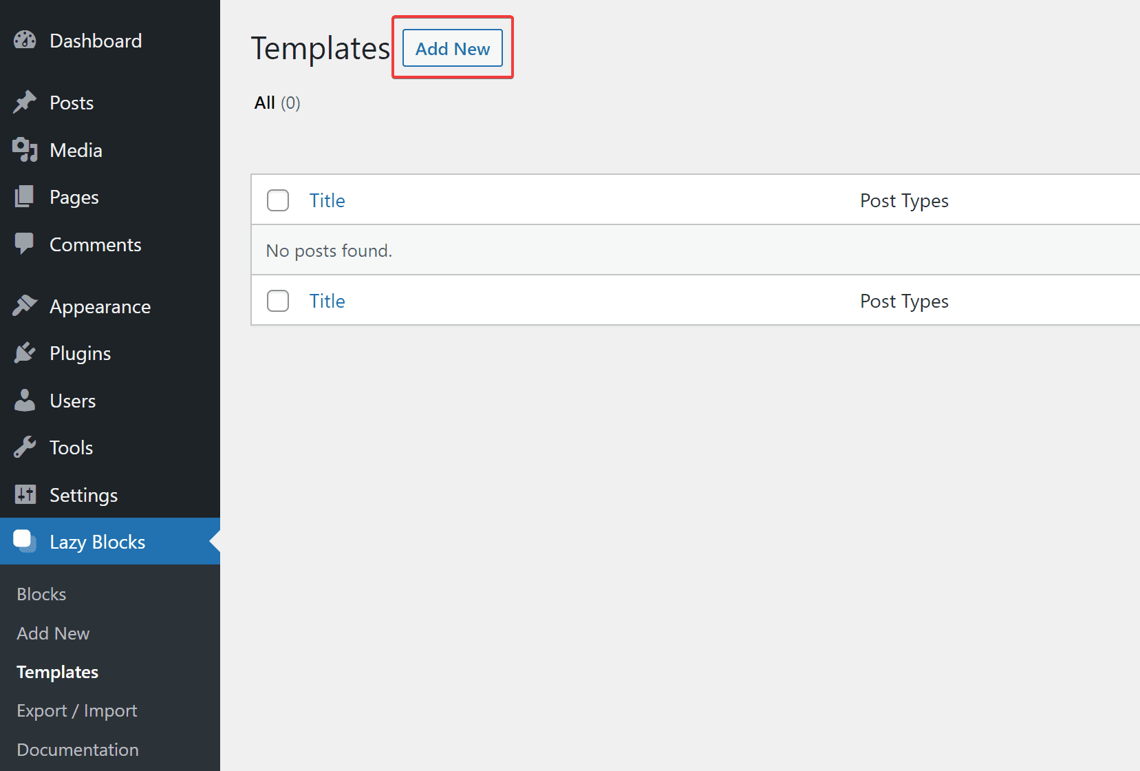 Adding new template in Lazy Blocks