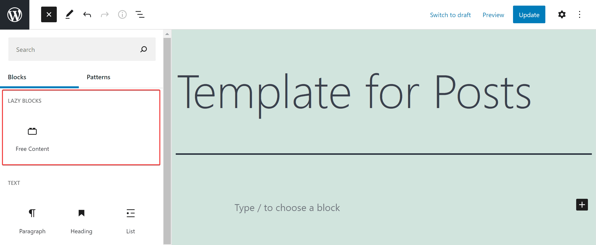Free Content block in locked template